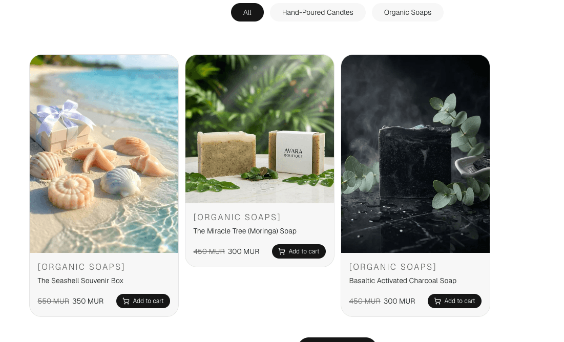 Avara Boutique products page